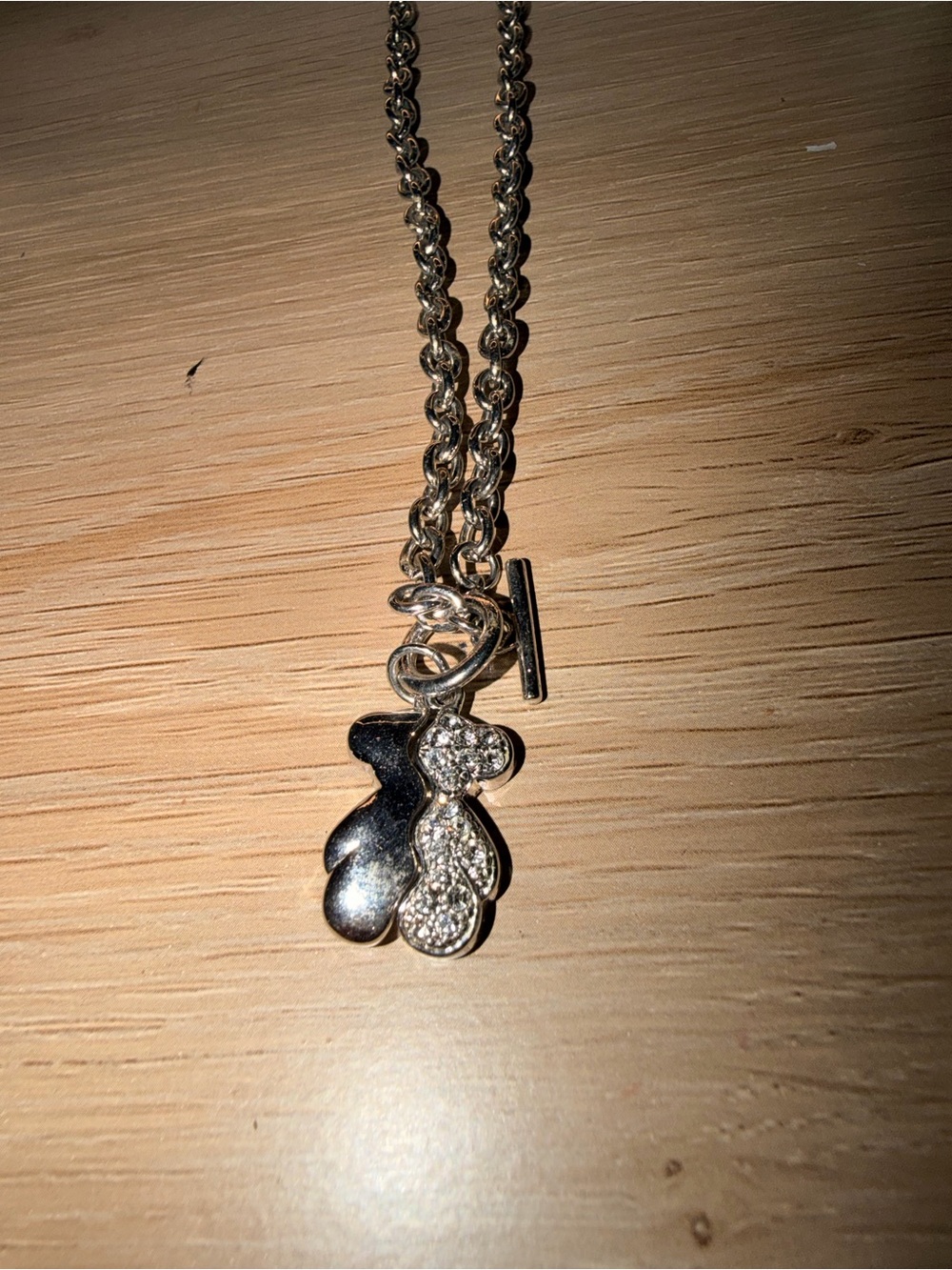 Tous Silver-Tone Pave Bear Pendant Necklace - Silver